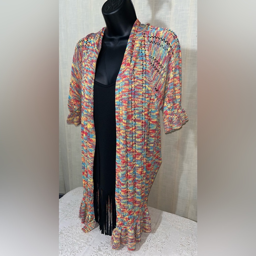 SHEIN Black Fringe Top & Multicolor Cardigan Set Size Women’s Plus 2X NWOT - Picture 4 of 15